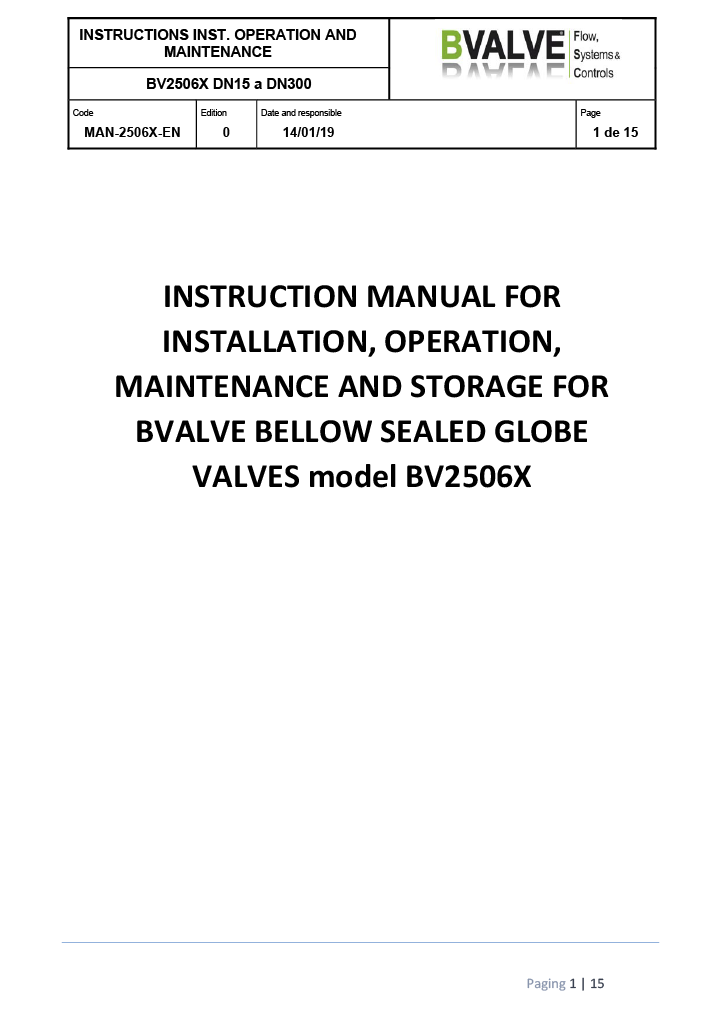 BVALVE BV2506X Instruction Manual