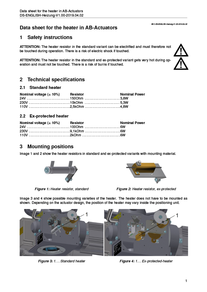 SCHIEBEL Datasheet for the heater in AB-Actuators