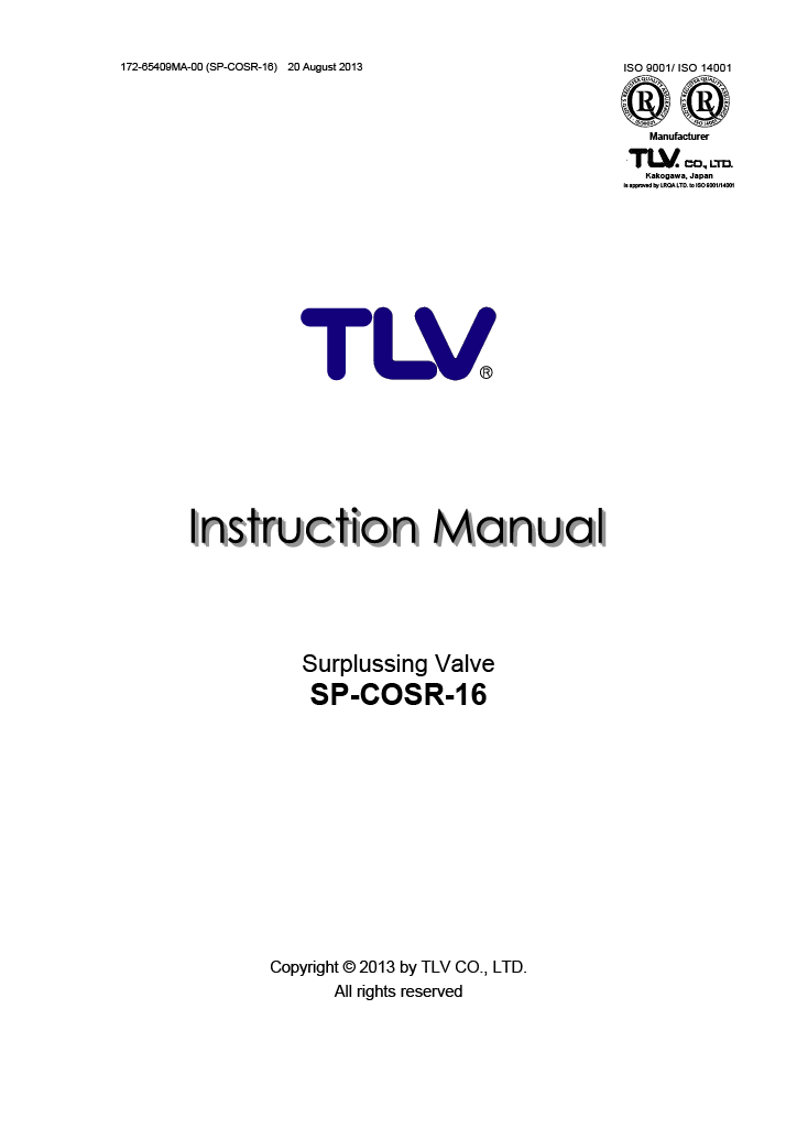 TLV SP-COSR-16 Instruction Manual